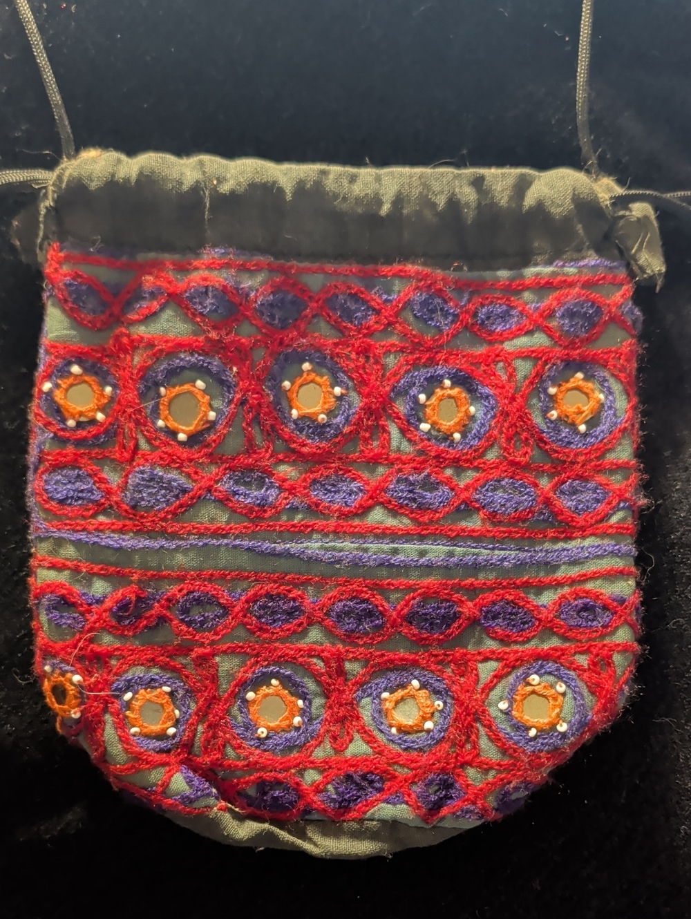 Embroidered Purple & Red Boho Crossbody Drawstring Pouch Bag